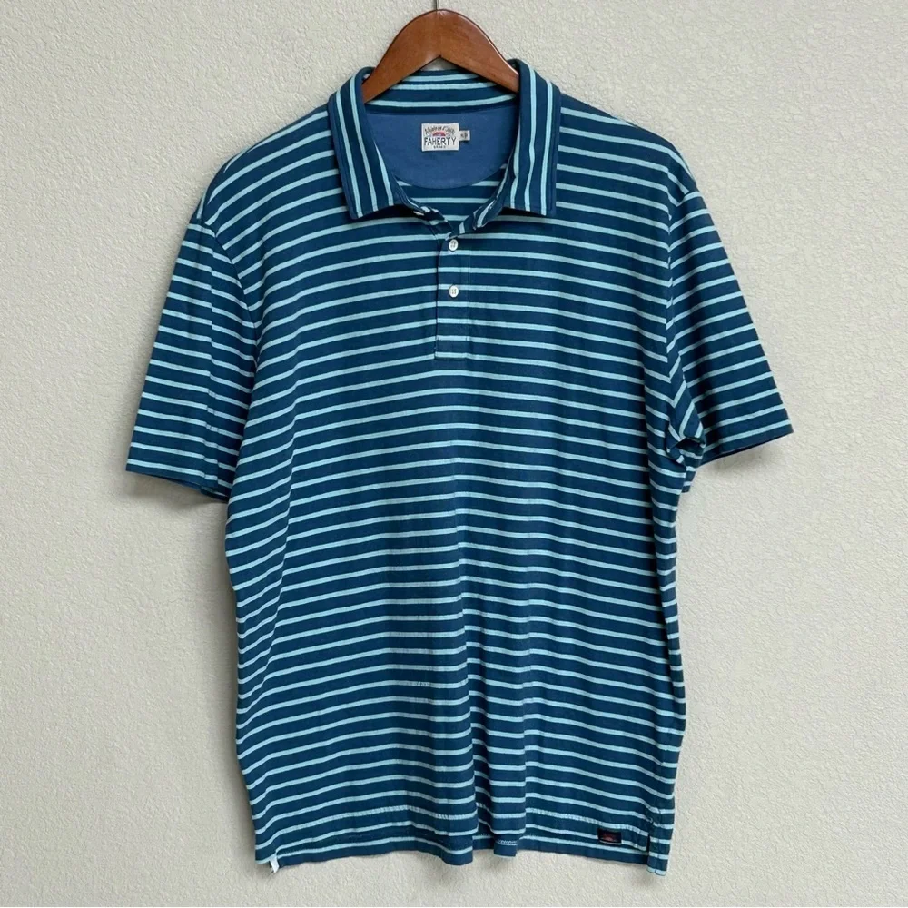 Faherty Blue and Light Blue Striped Polo